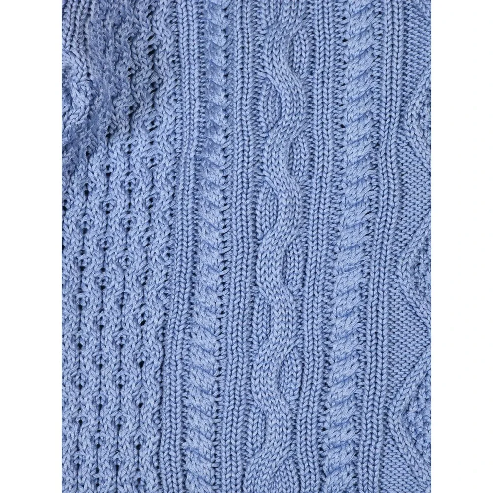 Brooks Brothers Sweater Womens Large Blue Cable Knit 100% Mercerized Cotton Sz L